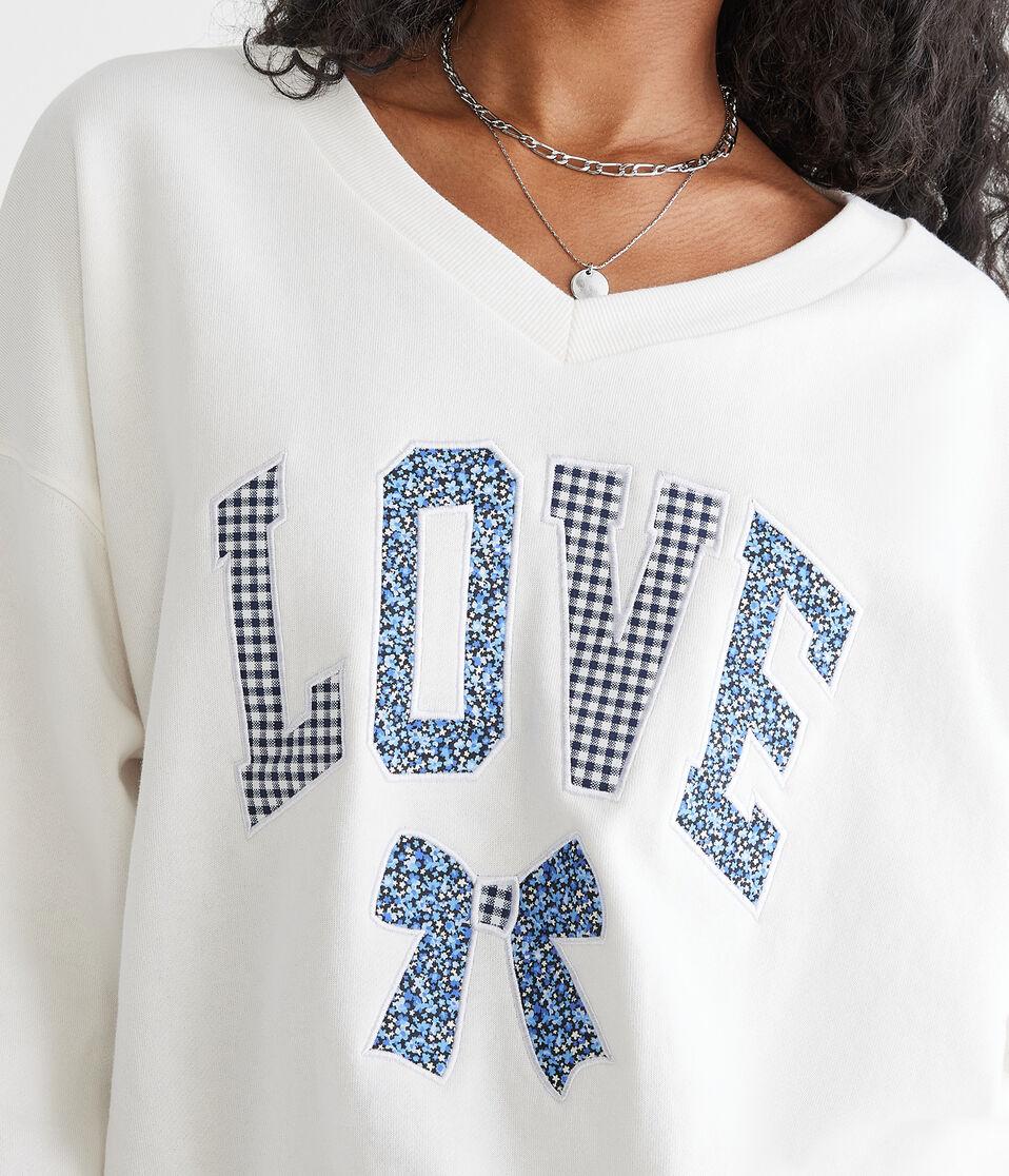 Aéropostale Love Oversized V-Neck Crew Sweatshirt Cream