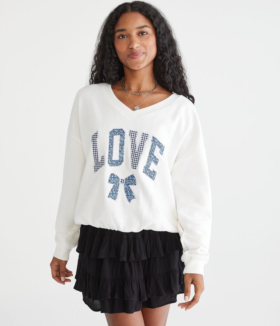 aéropostale Love Oversized V-Neck Crew Sweatshirt cream