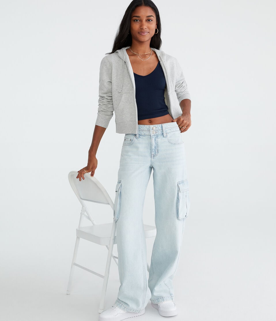 Aéropostale Low-Rise Baggy Wide Leg Cargo Jean Light Wash
