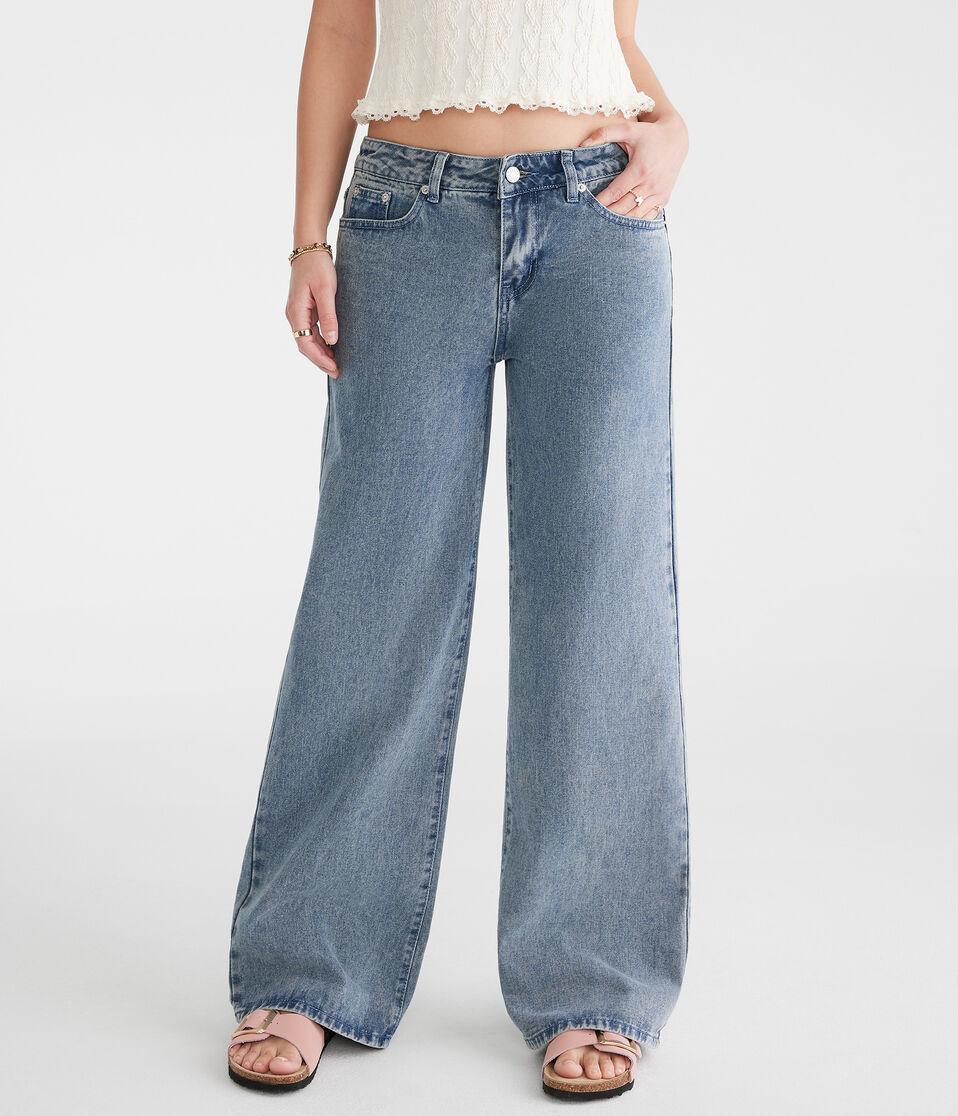 Aéropostale Low-Rise Baggy Wide Leg Cherry Pocket Jean Medium Wash