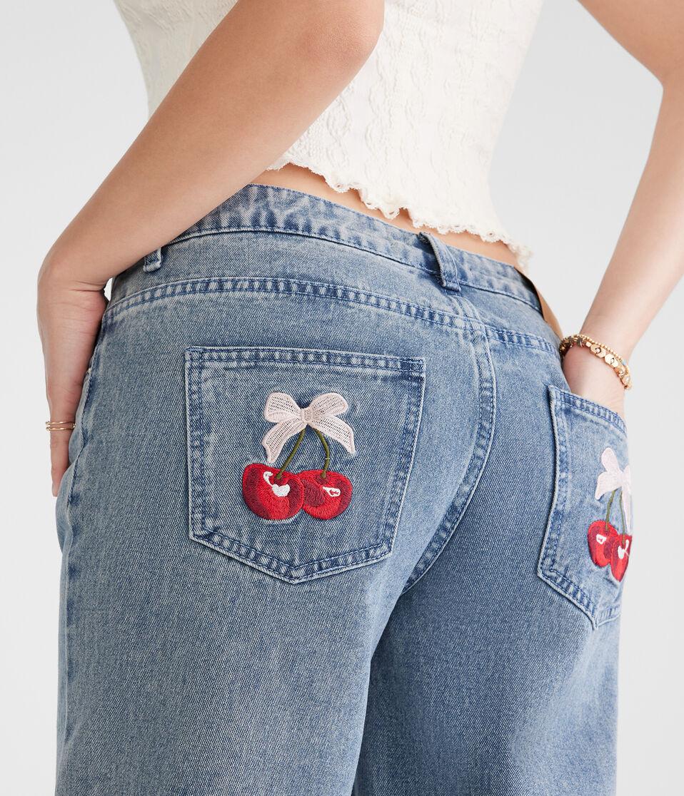 Aéropostale Low-Rise Baggy Wide Leg Cherry Pocket Jean Medium Wash