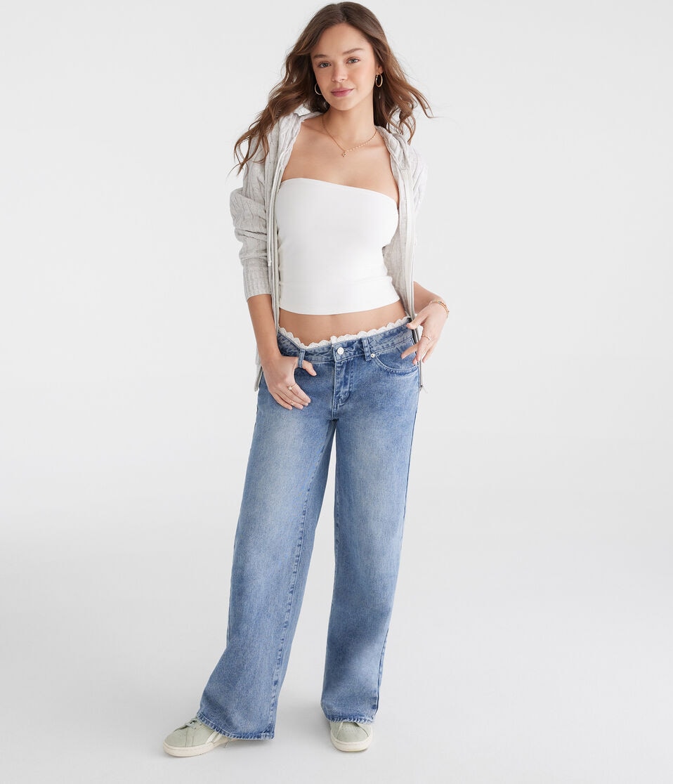Aéropostale Low-Rise Baggy Wide Leg Crochet Waist Jean Medium Wash