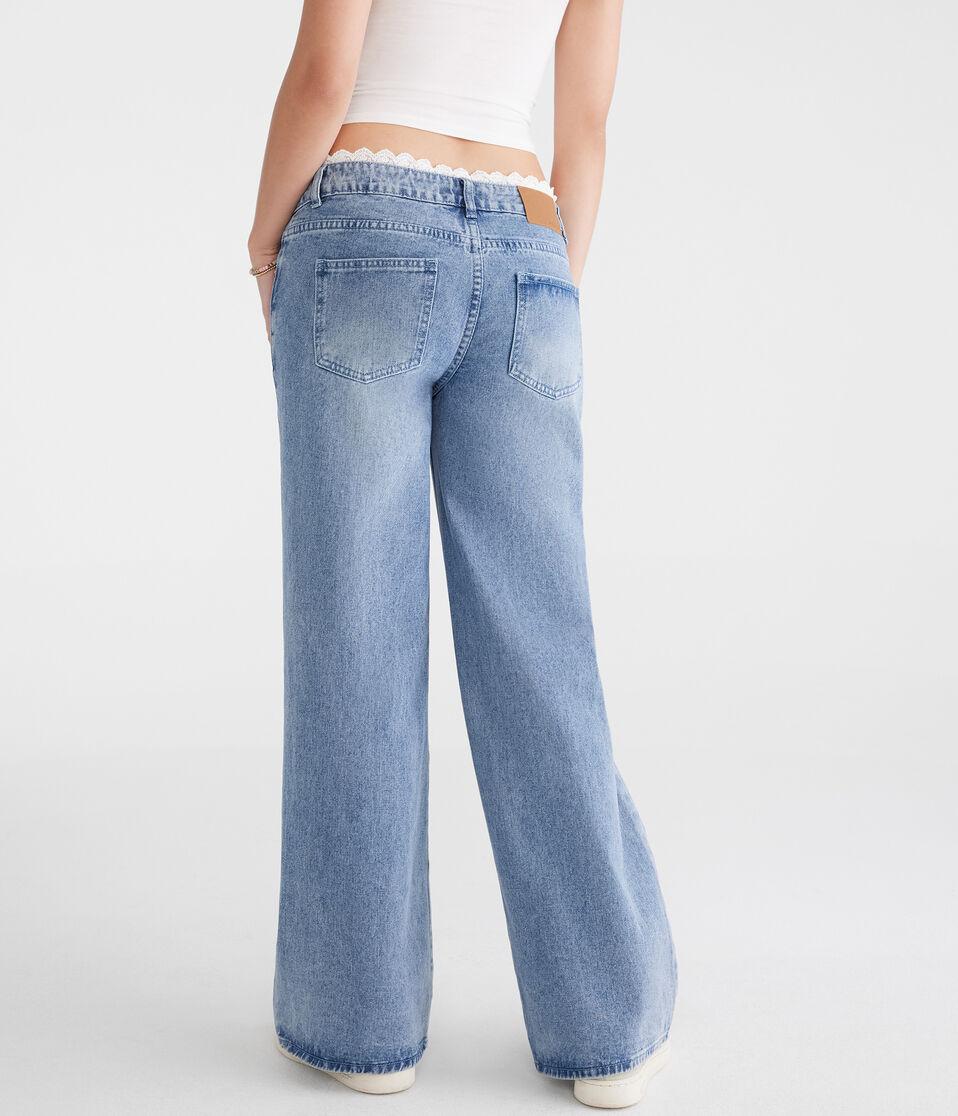 Aéropostale Low-Rise Baggy Wide Leg Crochet Waist Jean Medium Wash