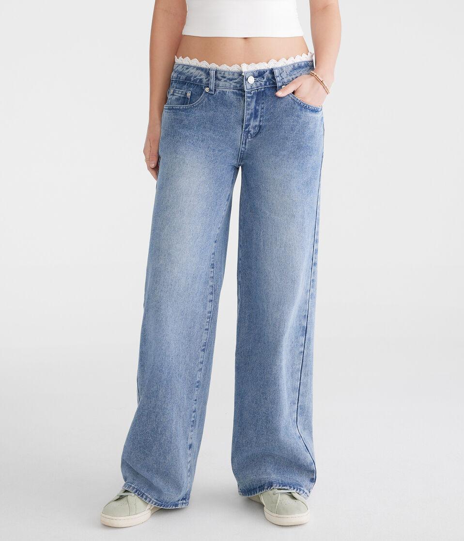 aéropostale Low-Rise Baggy Wide Leg Crochet Waist Jean medium wash