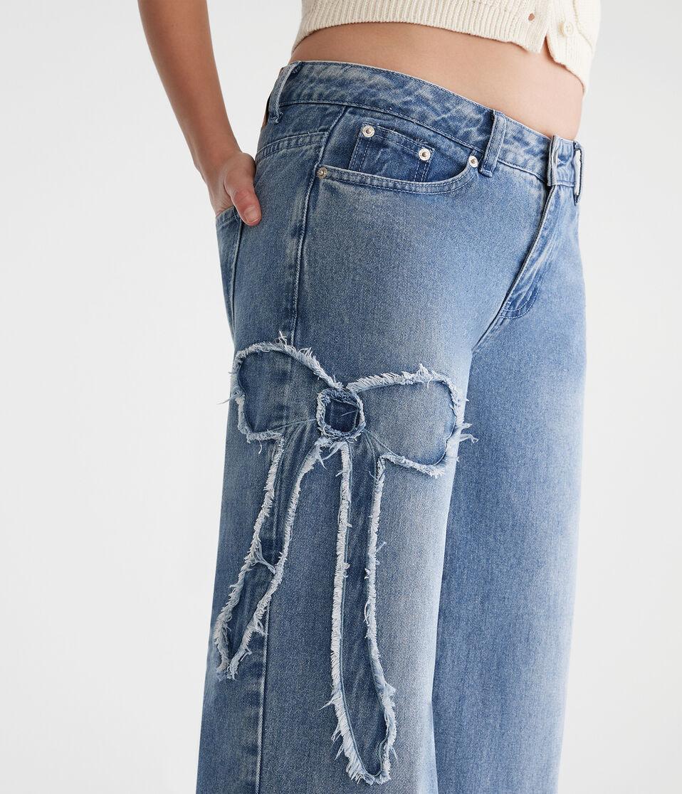 Aéropostale Low-Rise Baggy Wide Leg Frayed Bows Jean Light Wash