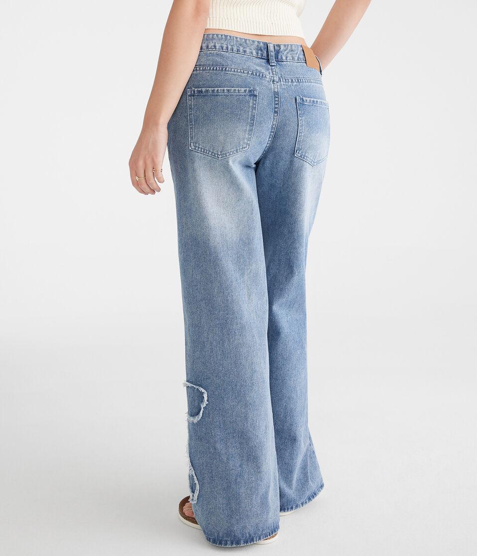 Aéropostale Low-Rise Baggy Wide Leg Frayed Bows Jean Light Wash