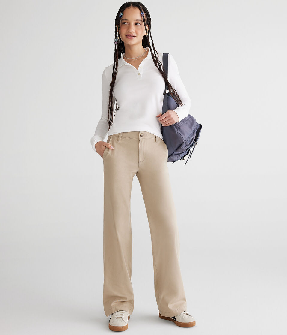 Aéropostale Low-Rise Baggy Wide Leg Uniform Pants Summer Tan