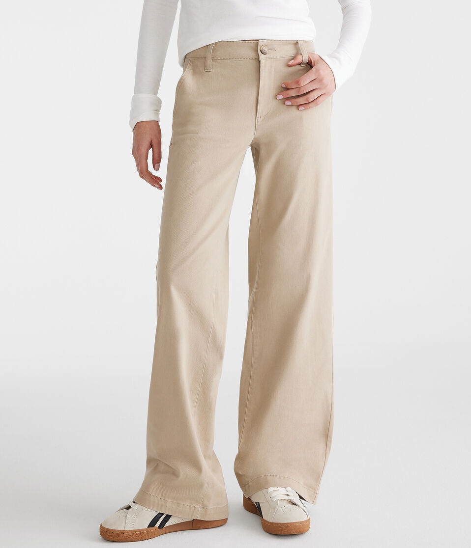 aéropostale Low-Rise Baggy Wide Leg Uniform Pants summer tan