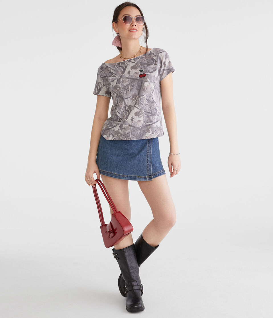 Aéropostale Low-Rise Denim Wrap Mini Skort Medium Wash