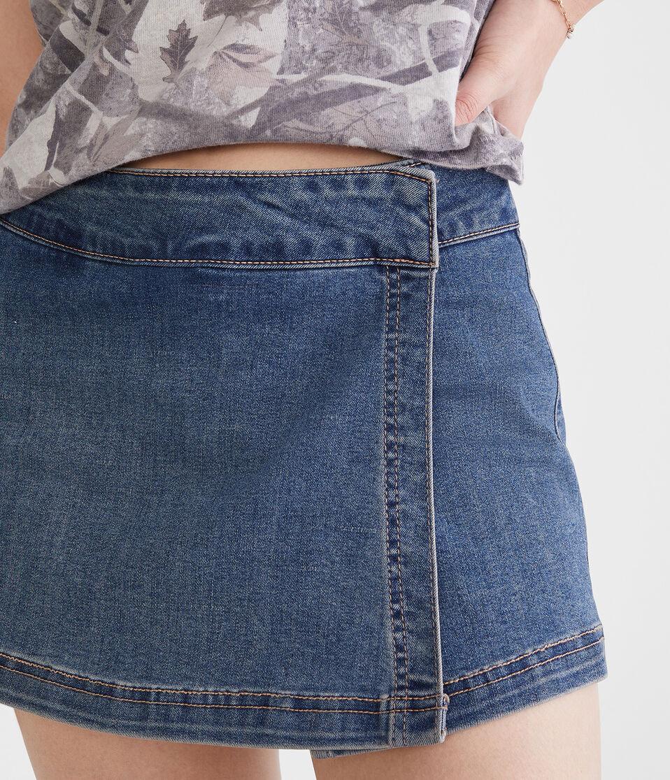 Aéropostale Low-Rise Denim Wrap Mini Skort Medium Wash