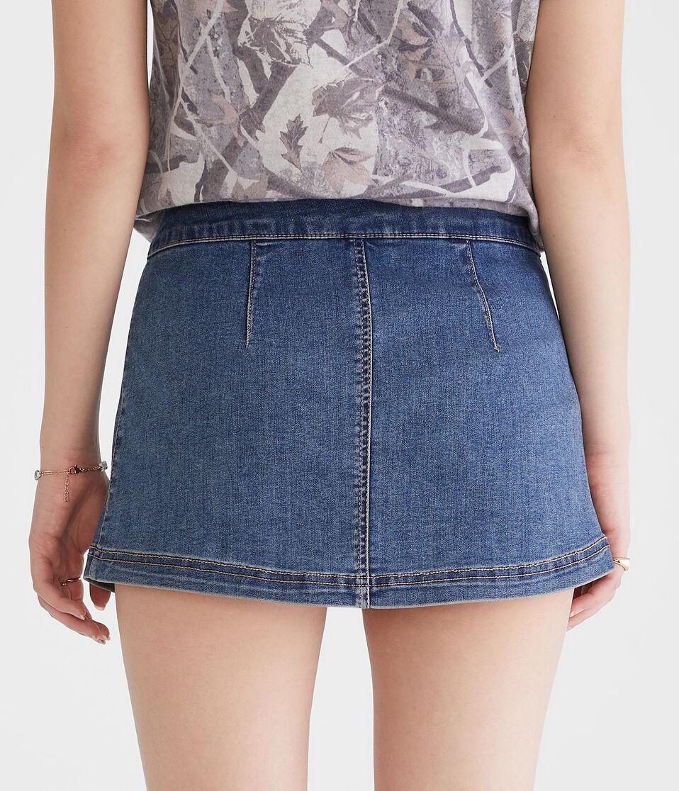 Aéropostale Low-Rise Denim Wrap Mini Skort Medium Wash