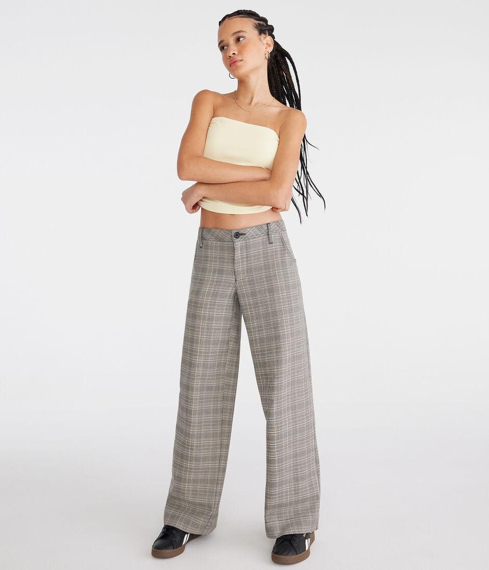 Aéropostale Low-Rise Houndstooth Wide Leg Trousers Grey