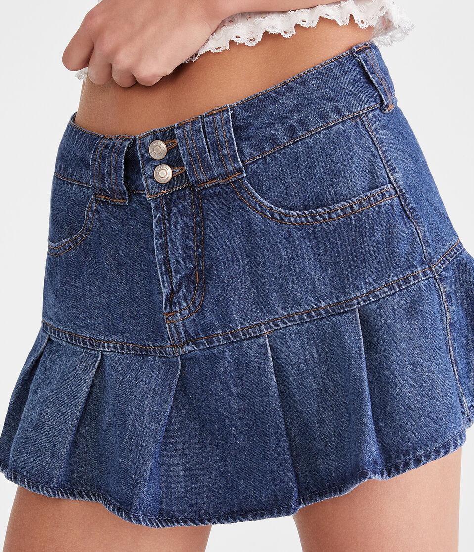 Aéropostale Low-Rise Pleated Denim Mini Skort Dark Wash