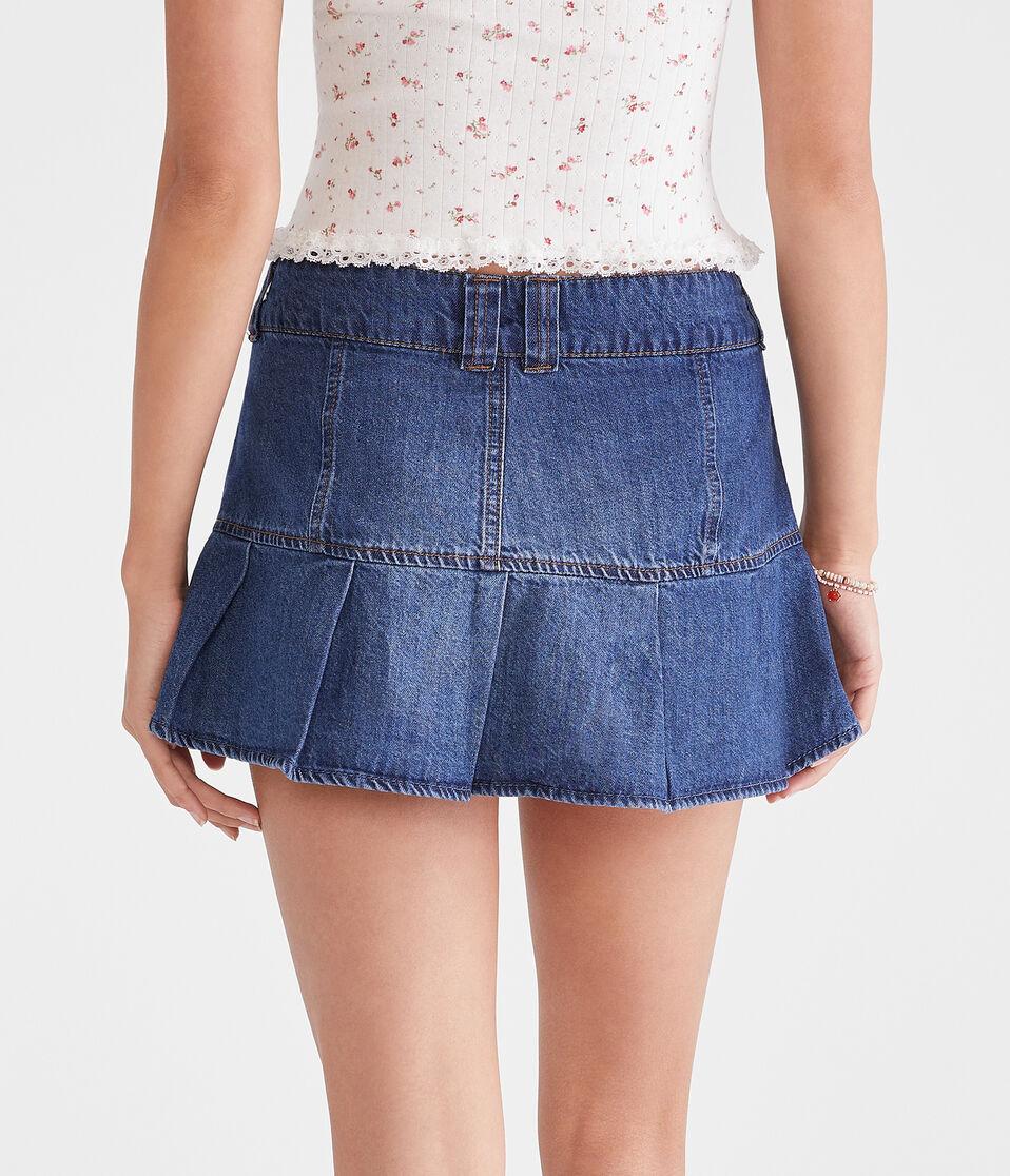 Aéropostale Low-Rise Pleated Denim Mini Skort Dark Wash