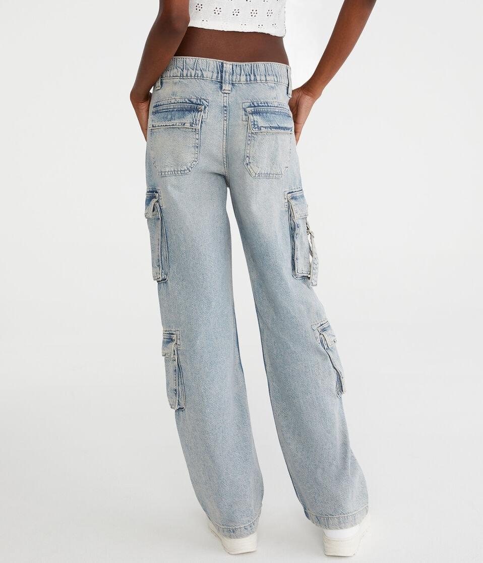Aéropostale Low-Rise Wide Leg Cargo Jean Light Wash
