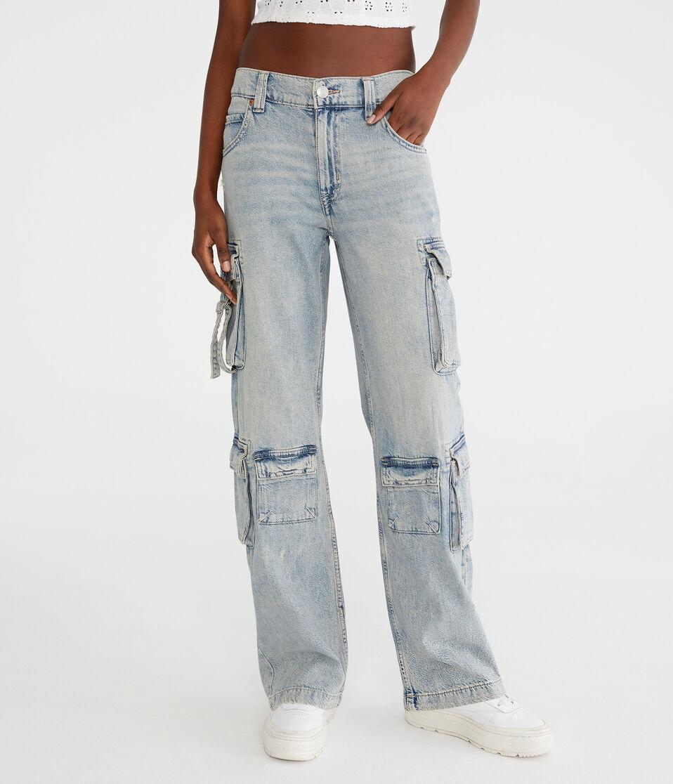 aéropostale Low-Rise Wide Leg Cargo Jean light wash