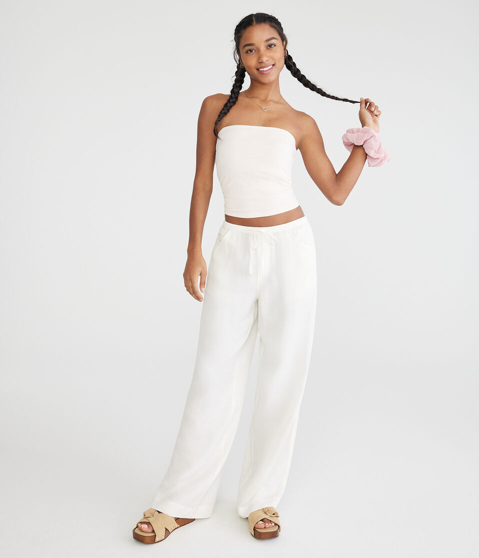 Aéropostale Low-Rise Wide Leg Drawstring Pants Cream