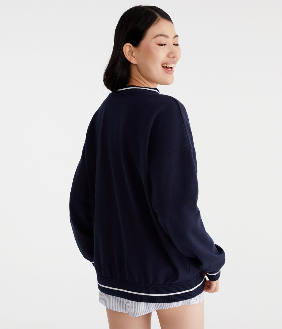 Aéropostale Malibu Athletic Oversized V-Neck Sweatshirt Cadet Navy