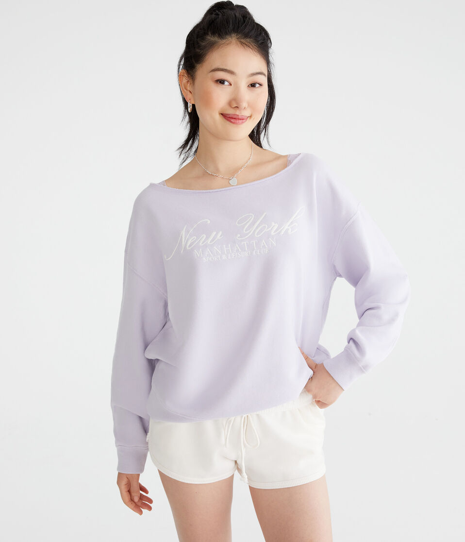 aéropostale Manhattan Off-The-Shoulder Sweatshirt elderberry