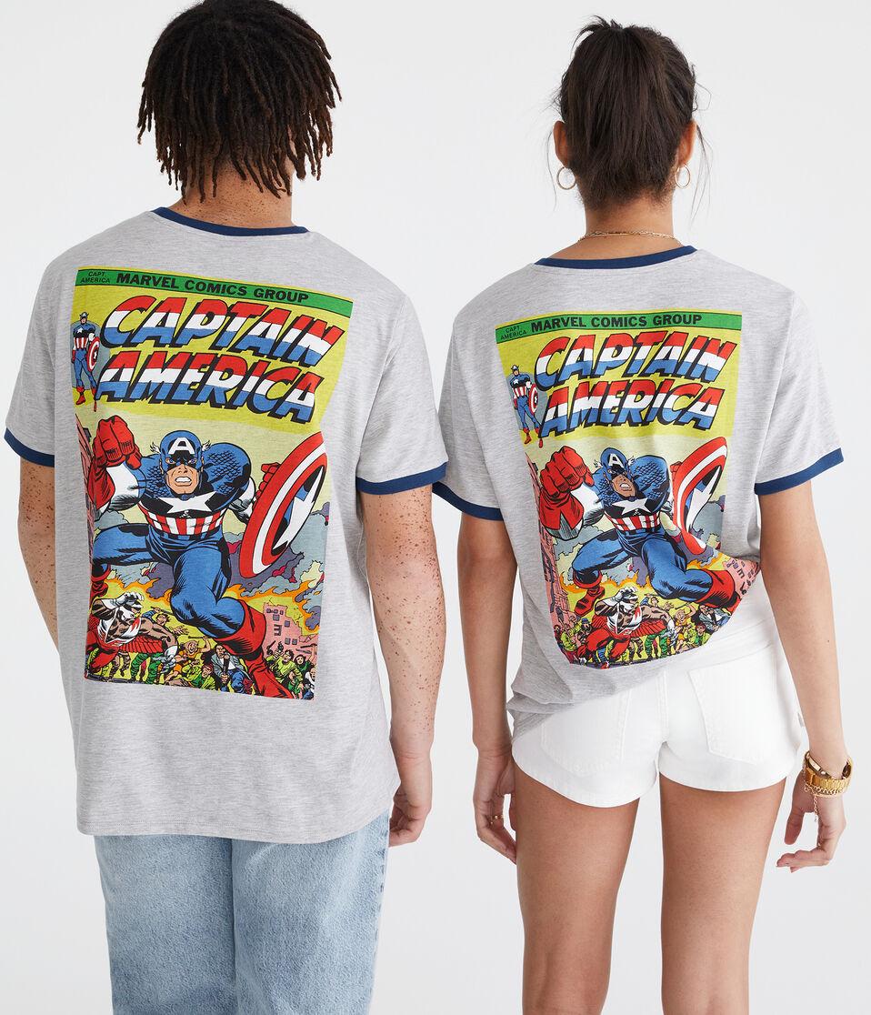 Aéropostale Marvel | Aero Captain America Relaxed Ringer Graphic Tee Light Heather Grey
