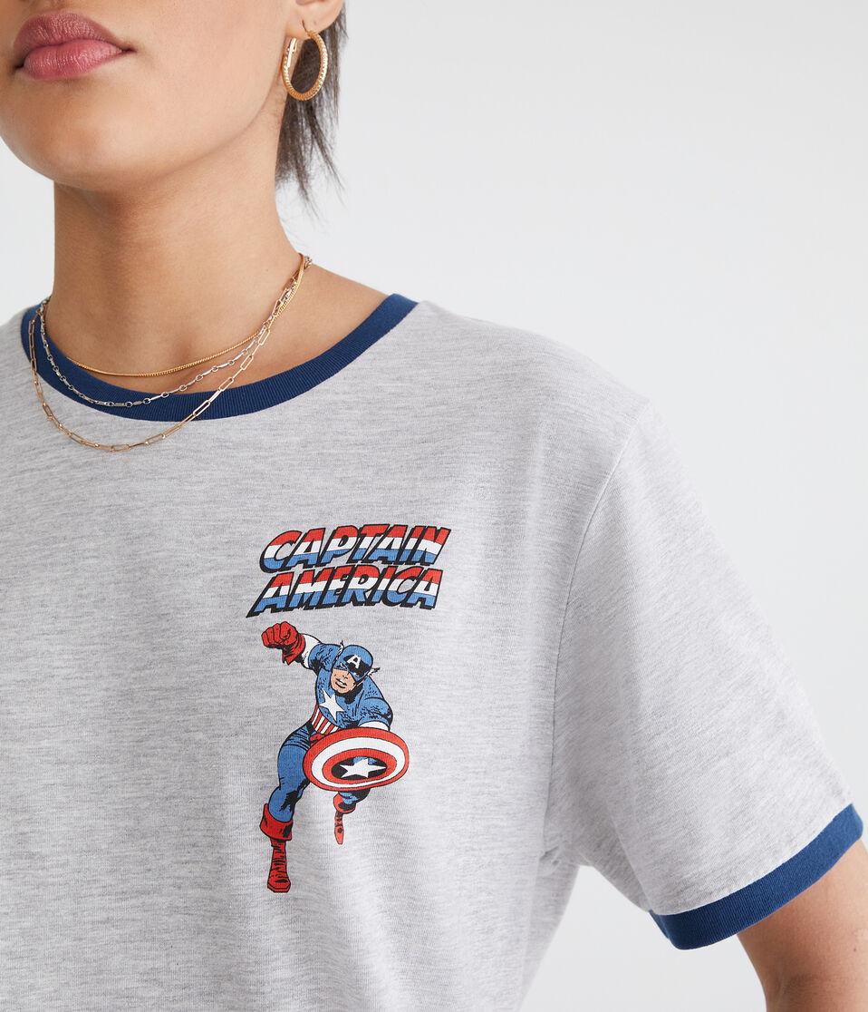 Aéropostale Marvel | Aero Captain America Relaxed Ringer Graphic Tee Light Heather Grey