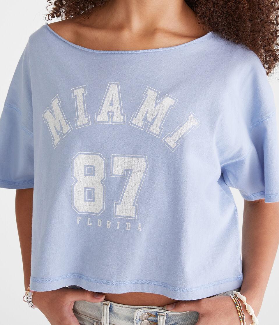 Aéropostale Miami 87 Off-The-Shoulder Cropped Boyfriend Graphic Tee Royal Blue