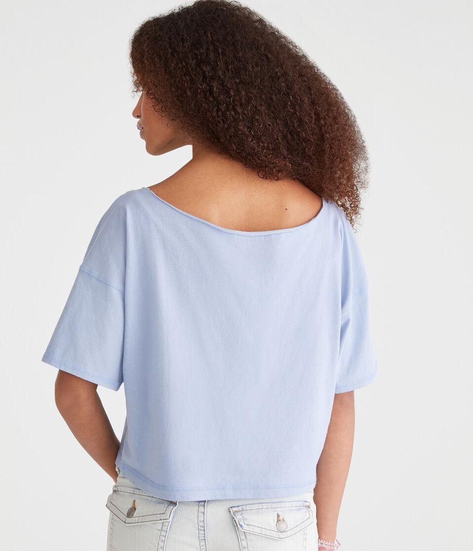 Aéropostale Miami 87 Off-The-Shoulder Cropped Boyfriend Graphic Tee Royal Blue