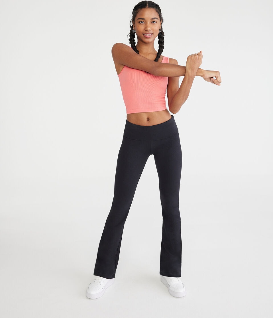 Aéropostale Mid-Rise Fold-Over Bootcut Pants Black Fox