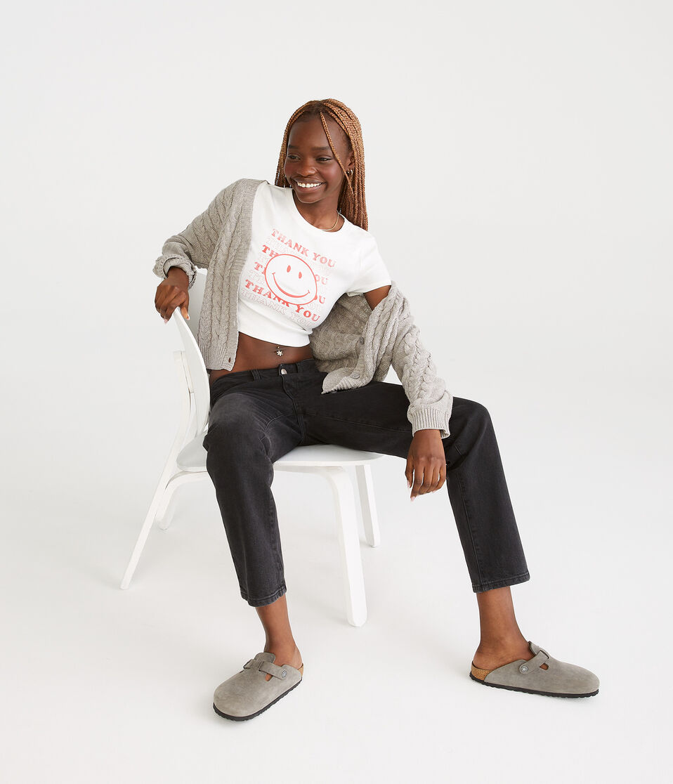 Aéropostale Mid-Rise Straight Ankle Jean Black Wash