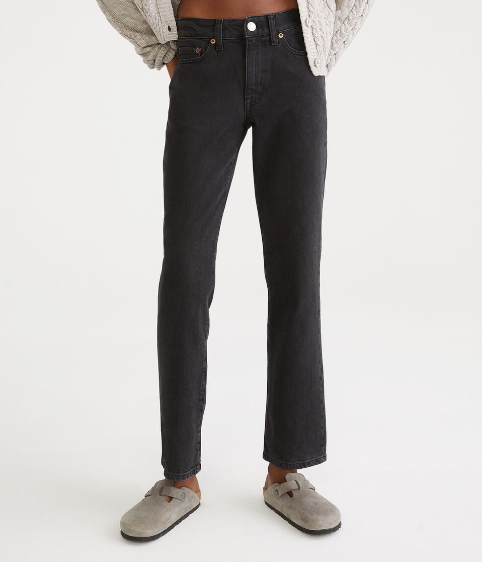 aéropostale Mid-Rise Straight Ankle Jean black wash