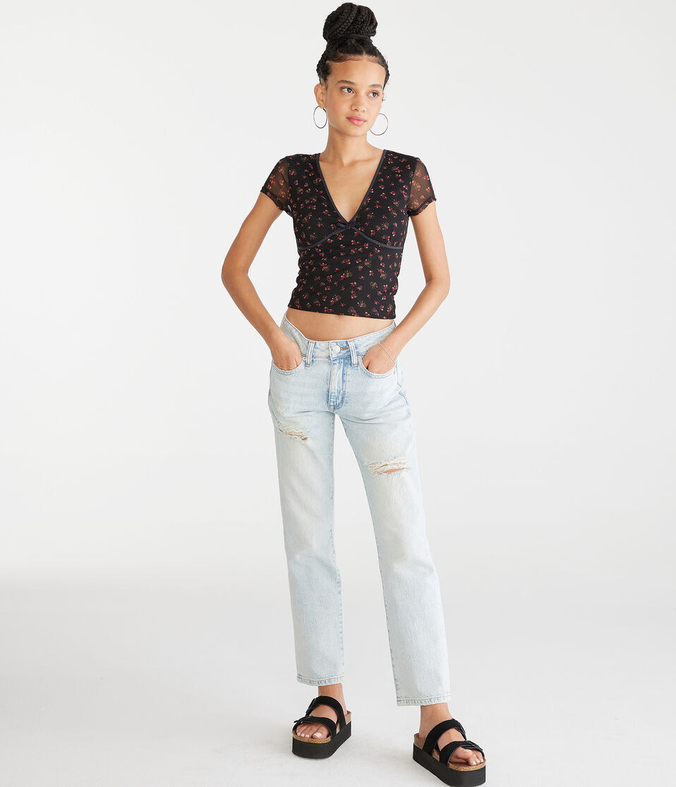 aéropostale Mid-Rise Straight Ankle Jean light wash