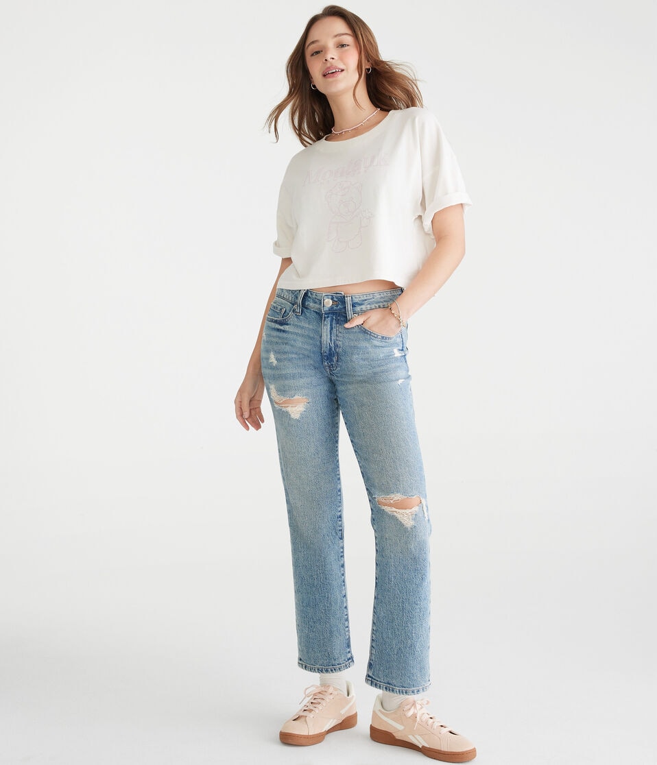Aéropostale Mid-Rise Straight Ankle Jean Medium Wash