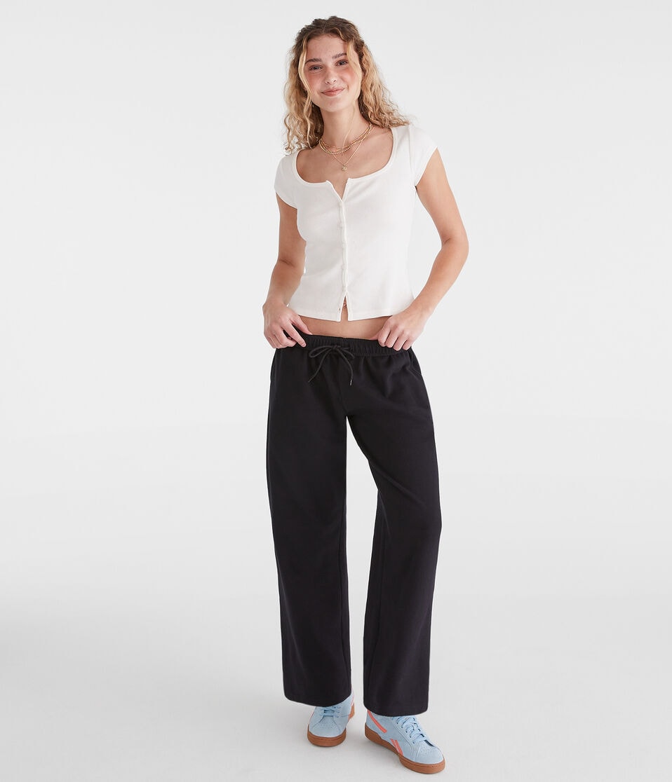 Aéropostale Mid-Rise Straight Leg Sweatpants Black Fox