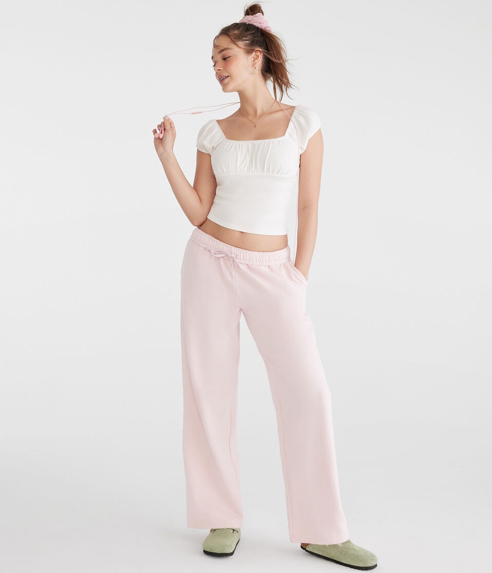 Aéropostale Mid-Rise Straight Leg Sweatpants Peach Whip