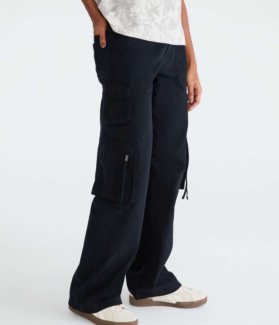 Aéropostale Mid-Rise Straight Utility Cargo Pants Black Fox