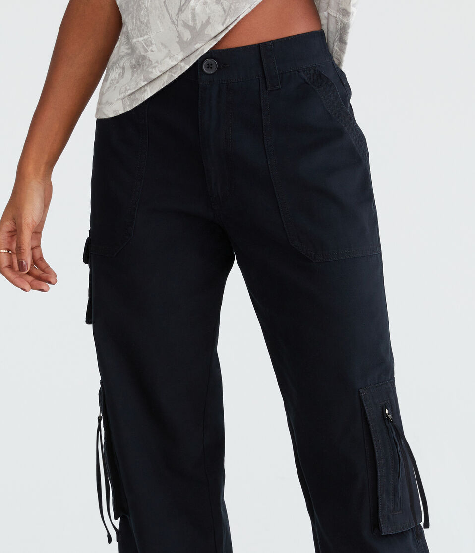 Aéropostale Mid-Rise Straight Utility Cargo Pants Black Fox