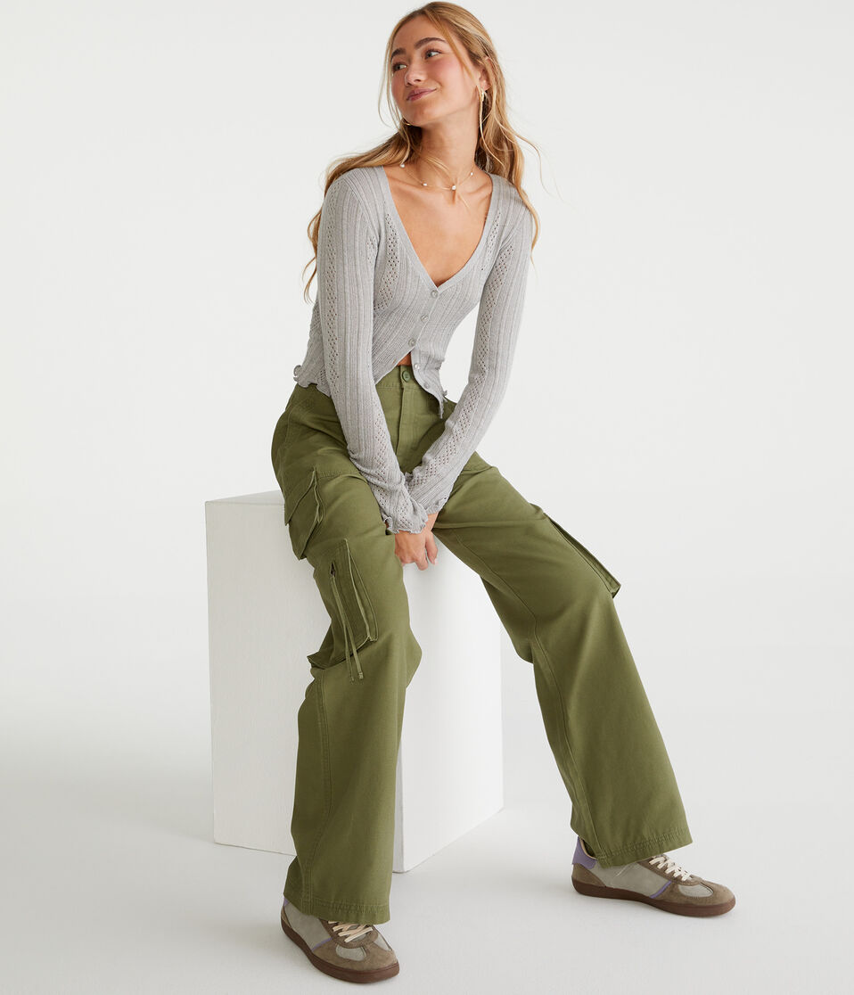 Aéropostale Mid-Rise Straight Utility Cargo Pants Everglade Olive