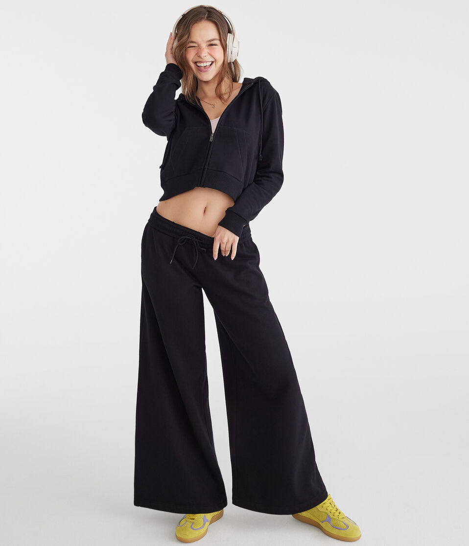 Aéropostale Mid-Rise Super Wide Leg Sweatpants Black Fox