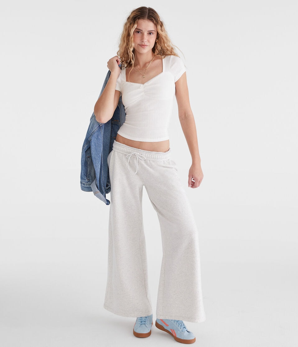 Aéropostale Mid-Rise Super Wide Leg Sweatpants Lightest Heather Grey