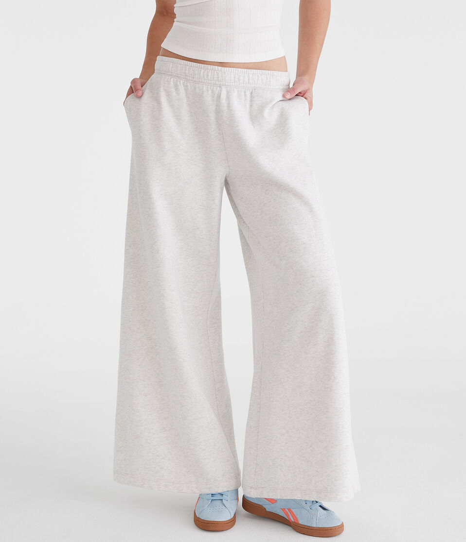 aéropostale Mid-Rise Super Wide Leg Sweatpants lightest heather grey