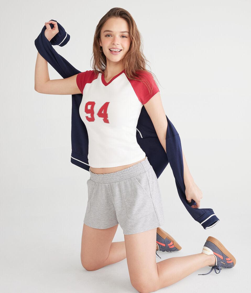 Aéropostale Mid-Rise Waffle Shorts Light Heather Grey