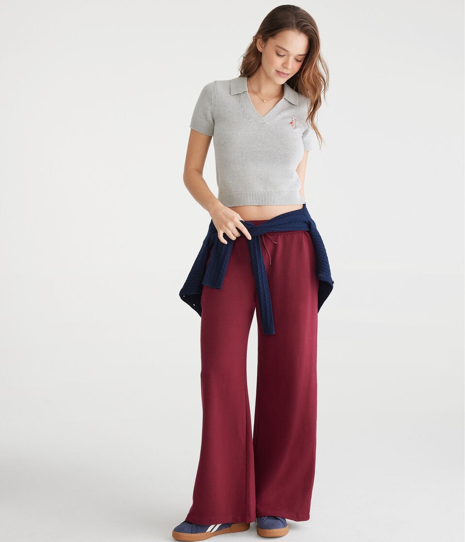 Aéropostale Mid-Rise Wide Leg Sweatpants Classic Auburn