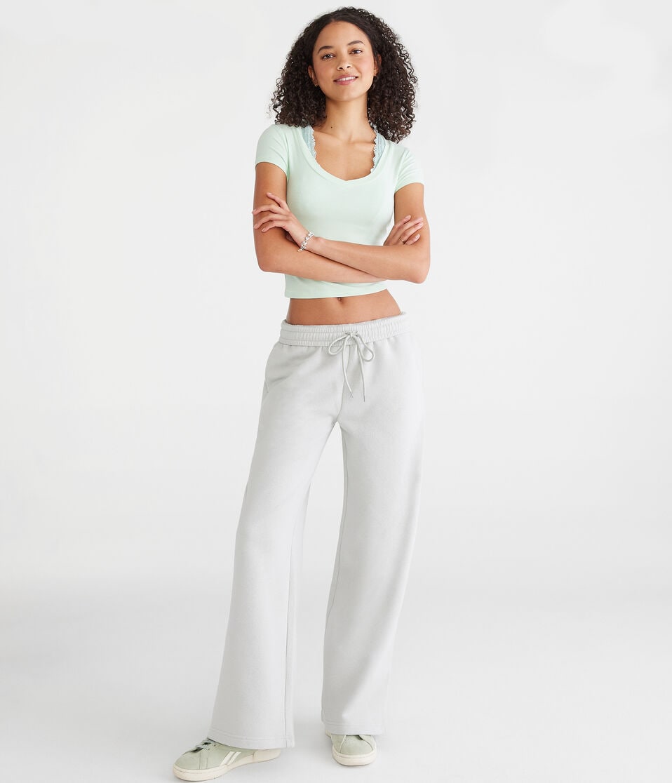 Aéropostale Mid-Rise Wide Leg Sweatpants Morning Grey