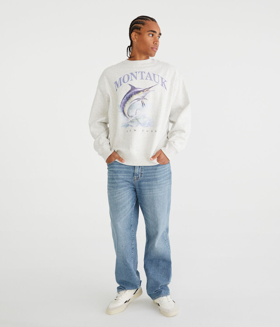 Aéropostale Montauk New York Crew Sweatshirt Lightest Heather Grey