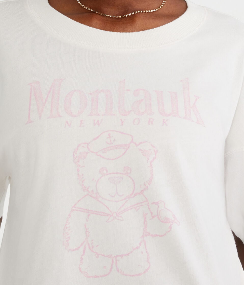 Aéropostale Montauk Teddy Bear Cropped Boyfriend Graphic Tee Gardenia