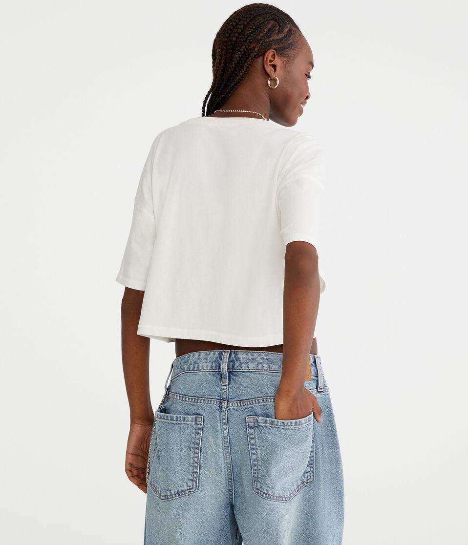 Aéropostale Montauk Teddy Bear Cropped Boyfriend Graphic Tee Gardenia