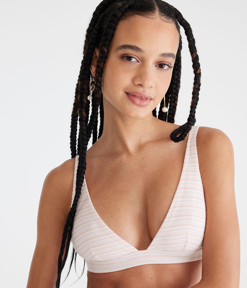 Aéropostale Multi Stripe Ribbed Plunge Triangle Bra Cream