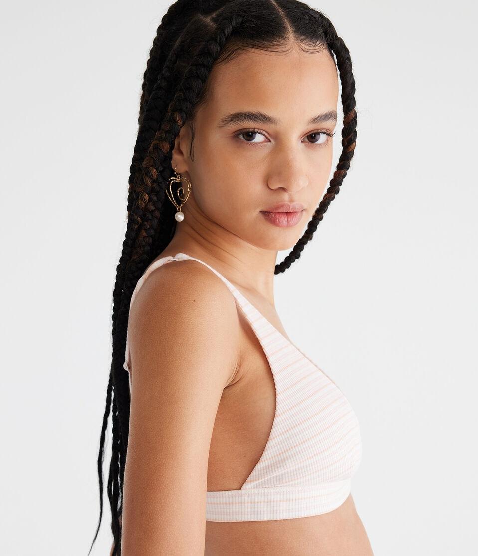Aéropostale Multi Stripe Ribbed Plunge Triangle Bra Cream