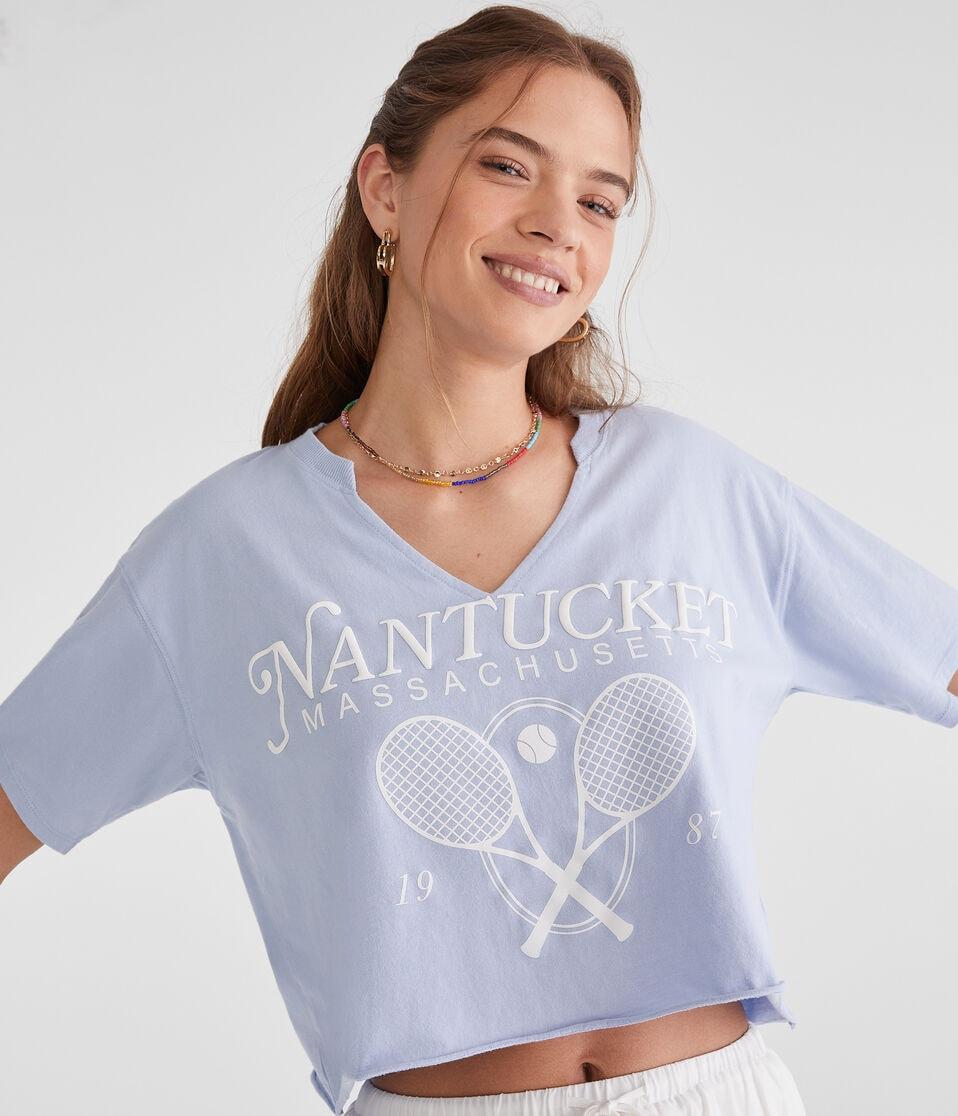Aéropostale Nantucket Tennis Notch-Neck Boyfriend Graphic Tee Cascade Coast