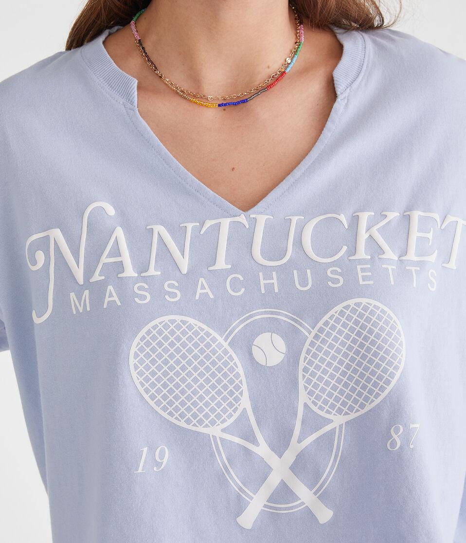 Aéropostale Nantucket Tennis Notch-Neck Boyfriend Graphic Tee Cascade Coast